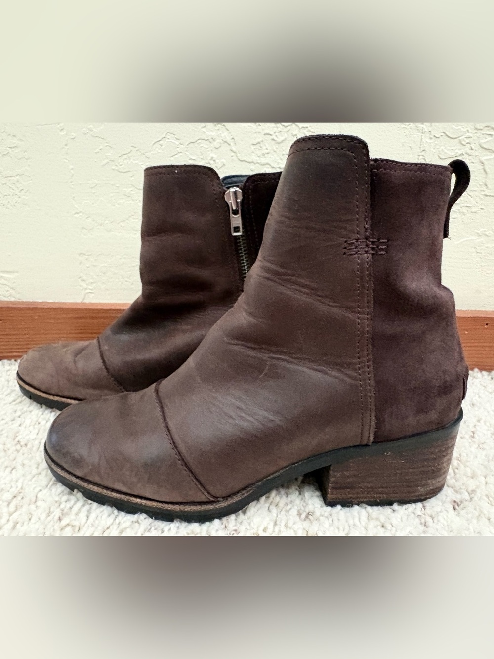 Sorel Womens Cate Bootie Block Heel Blackened Brown Boot Size 9.5 Fall Casual